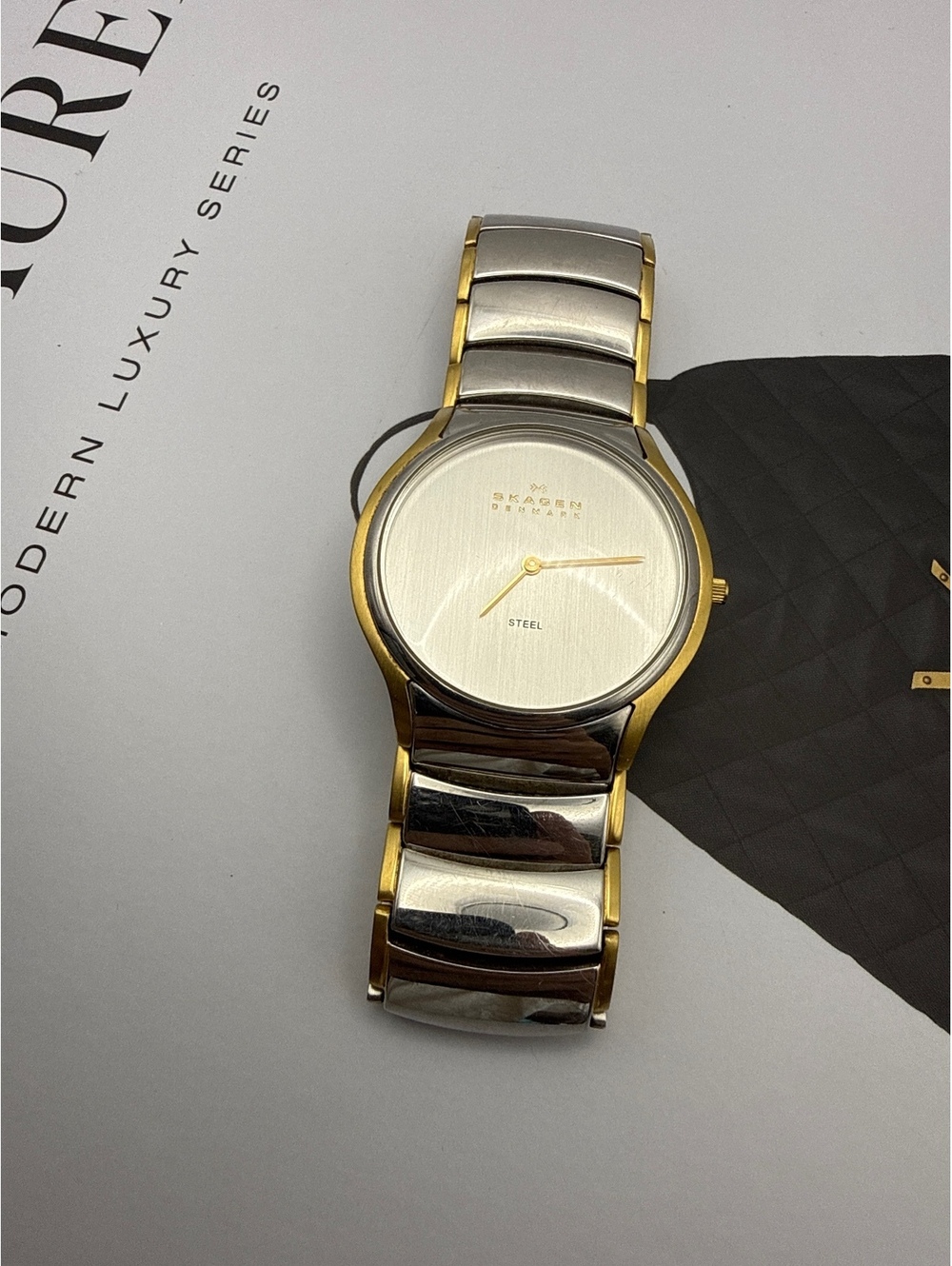 Skagen Denmark Two Tone Quartz Watch Stainless Steel Gold Minimalist